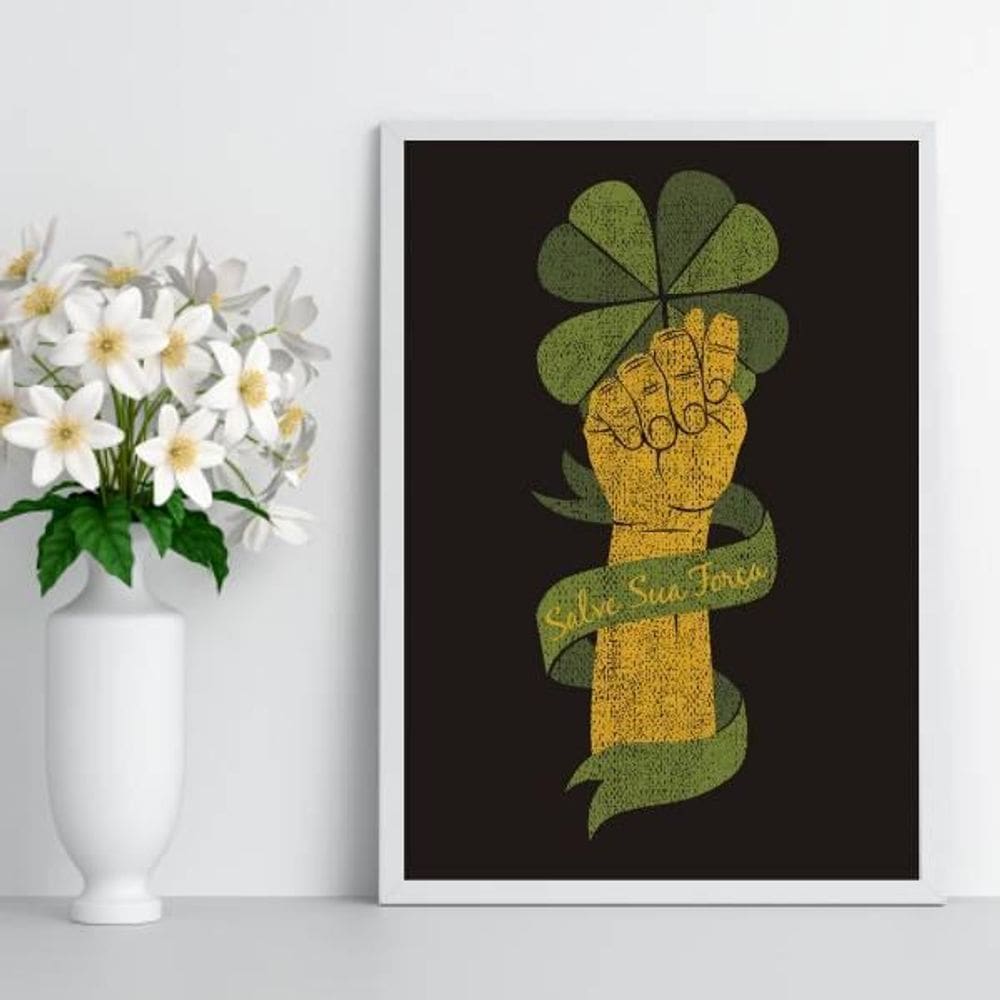 Quadro Figa Salve Sua Força 33X24 Com Vidro - Madeira Branca