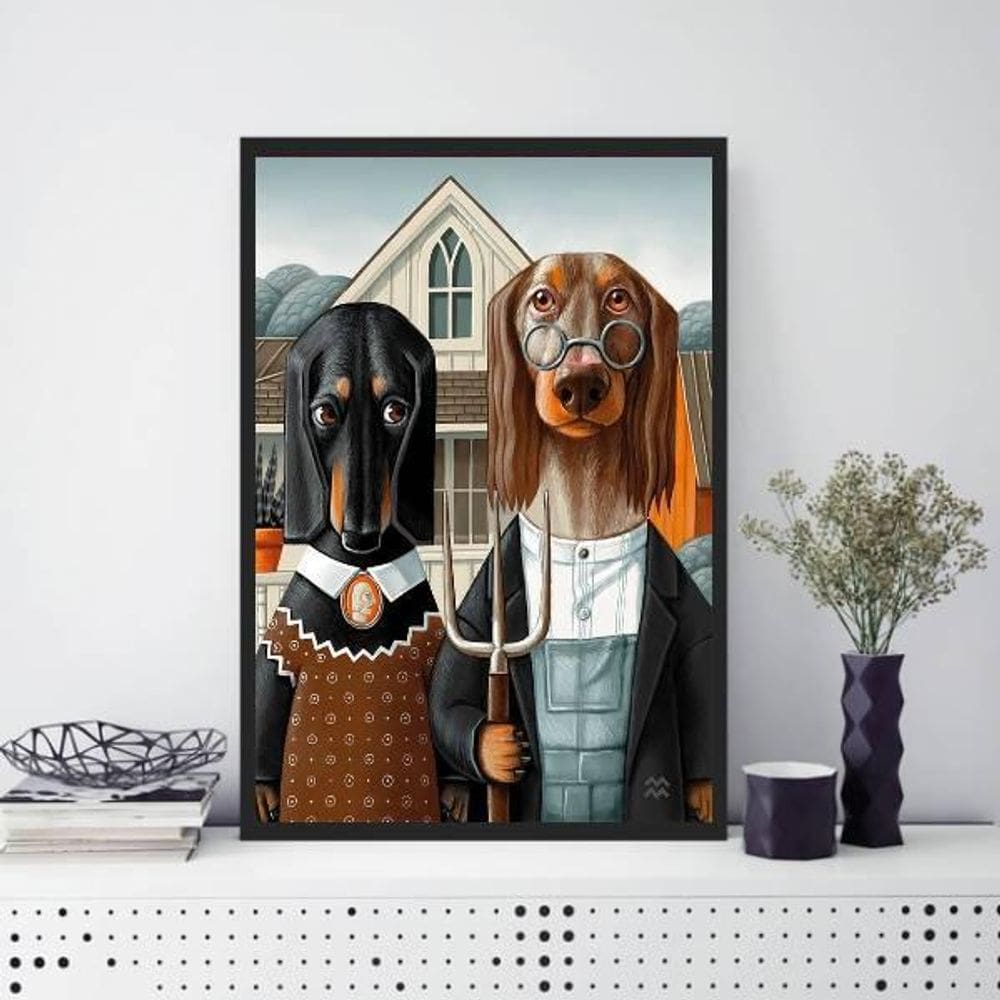 Quadro Senhor E Senhora Dachshund 45X34Cm Moldura Preta
