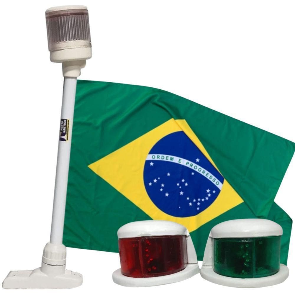 Mastro Em Aluminio Branco Com Luz Bb-Be Em Led E Bandeira