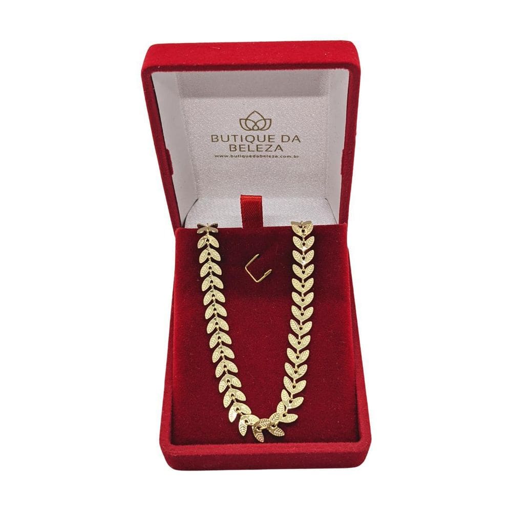 Gargantilha Folheada A Ouro Choker Folhas 38,5Cm Semijoias