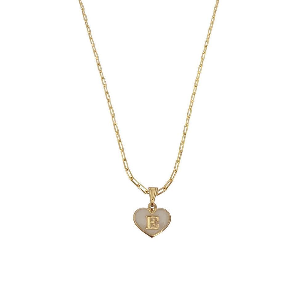 Colar Cartier 60Cm Coração Branco Letra E Banhado Ouro 18K