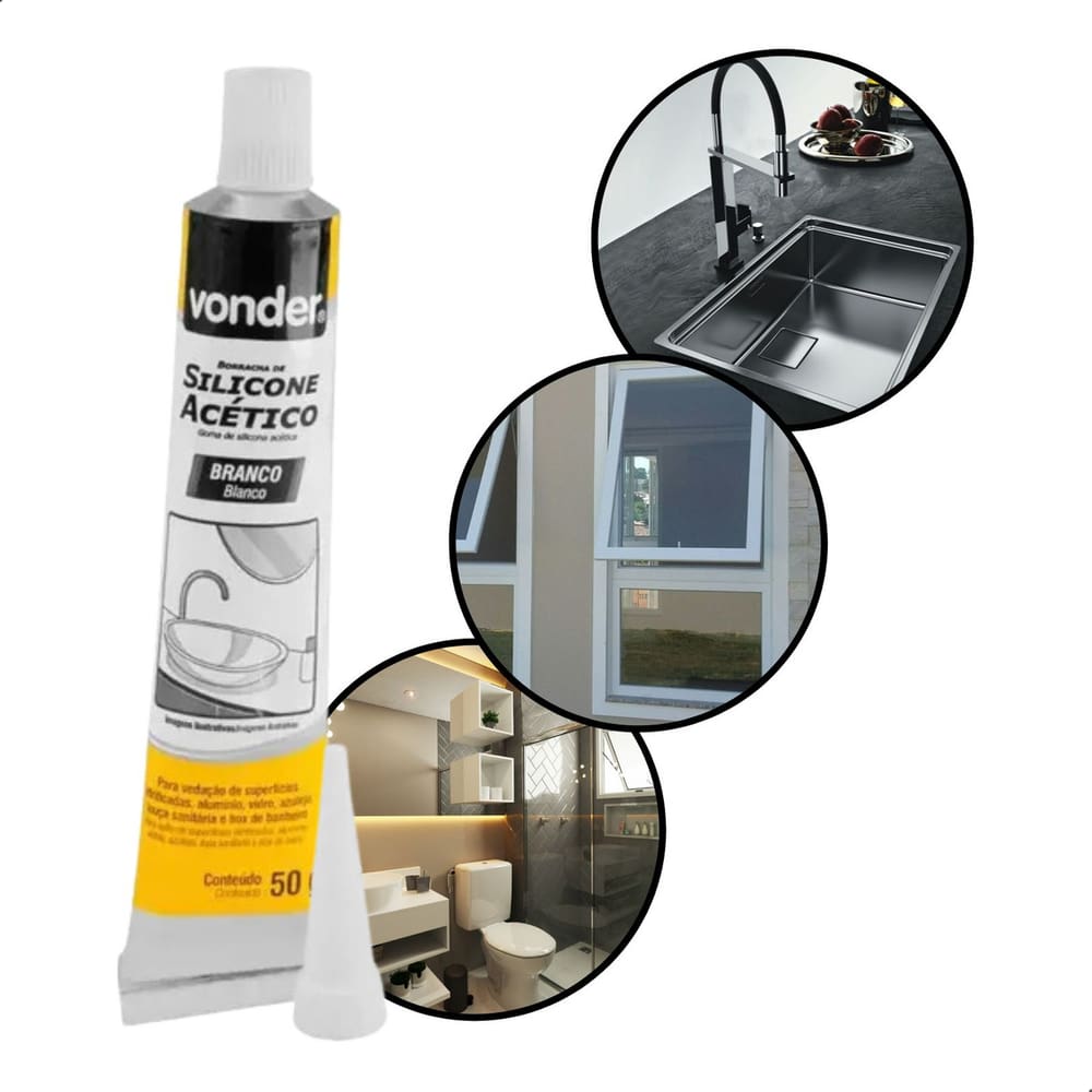 Borracha de Silicone Acético Cola Selador Cinza preto transparente 50g Vonder