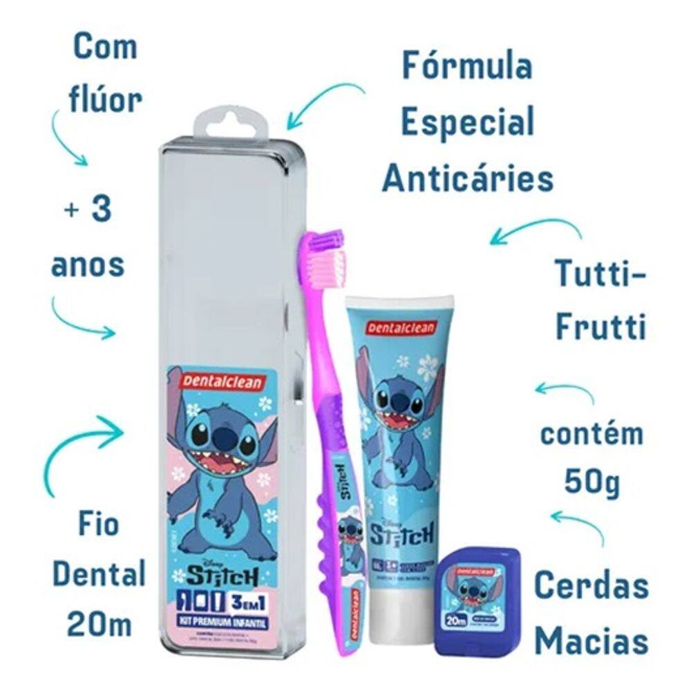 Kit Higiene Bucal Escova Dente Stitch + Fio Dental+ Gel