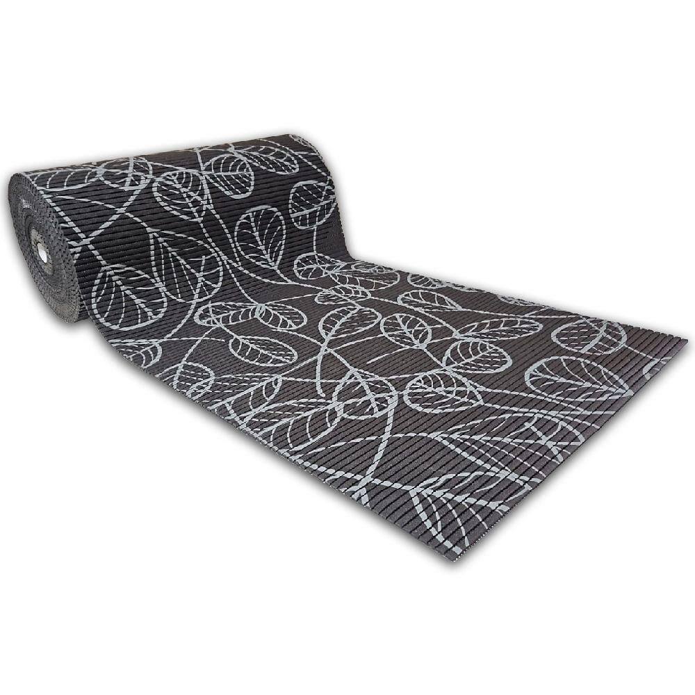Tapete Passadeira Capacho Emborrachada Antiderrapante 0,65x1,00 Folhas Preto E Cinza