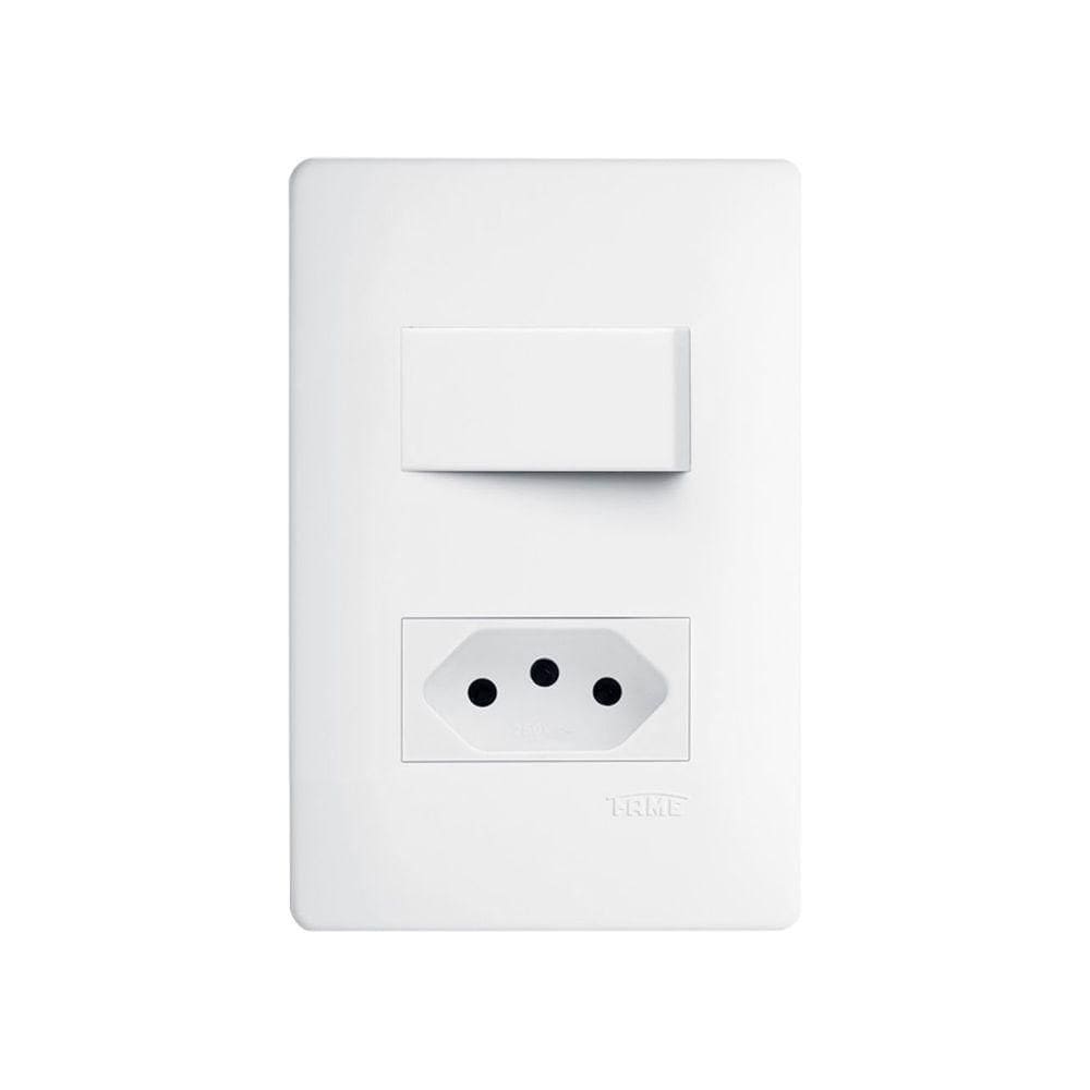 Interruptor Simples E Tomada 2p+t 10a Fame Habitat Com Placa 4x2 Branco