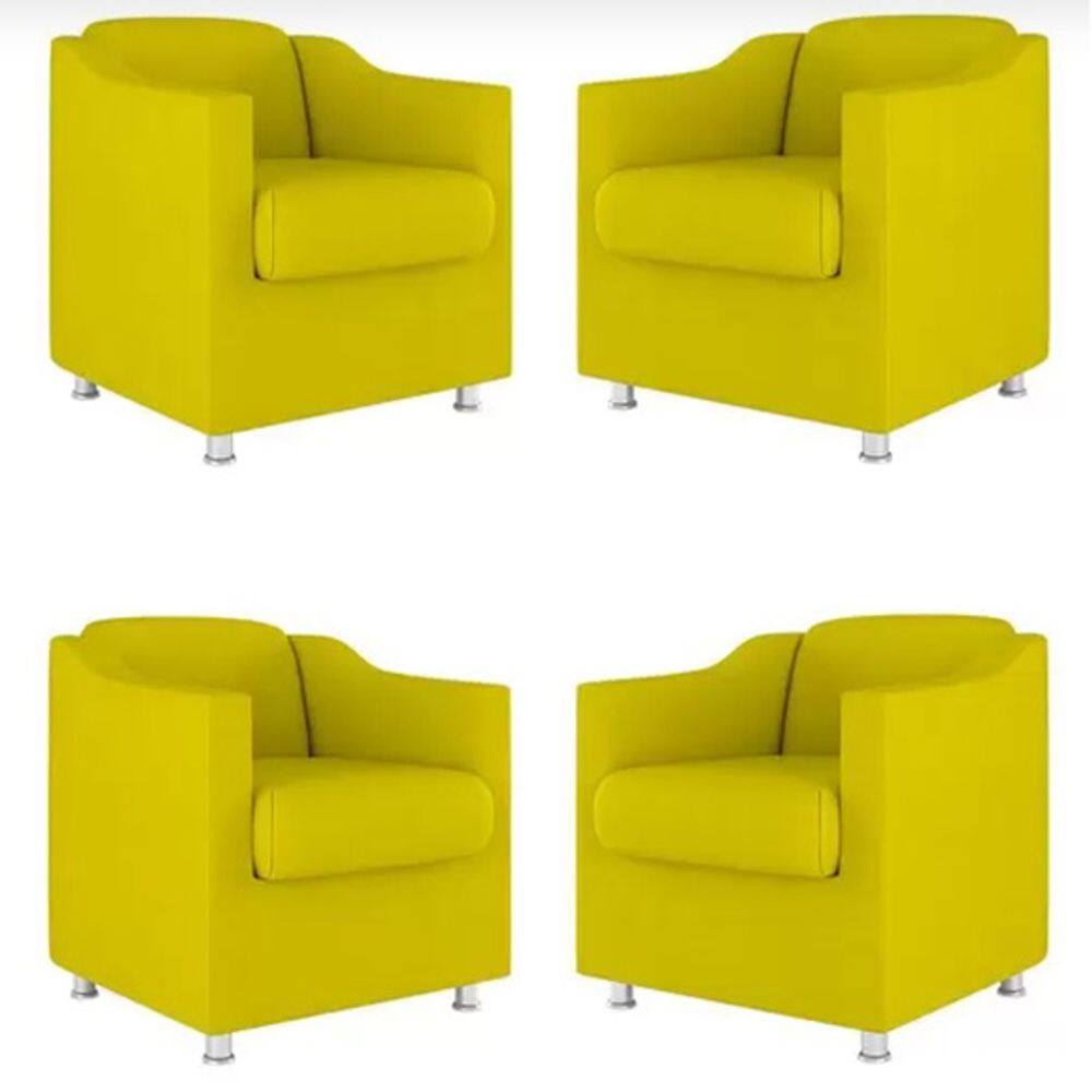 Kit 4 Poltronas Decorativa Reforçada Recepção Clinica Salão Suede Amarelo