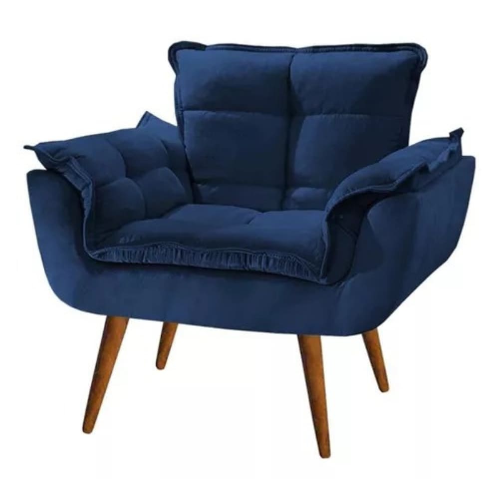Poltrona Opala Decorativa Reforçada Suede Azul Marinho