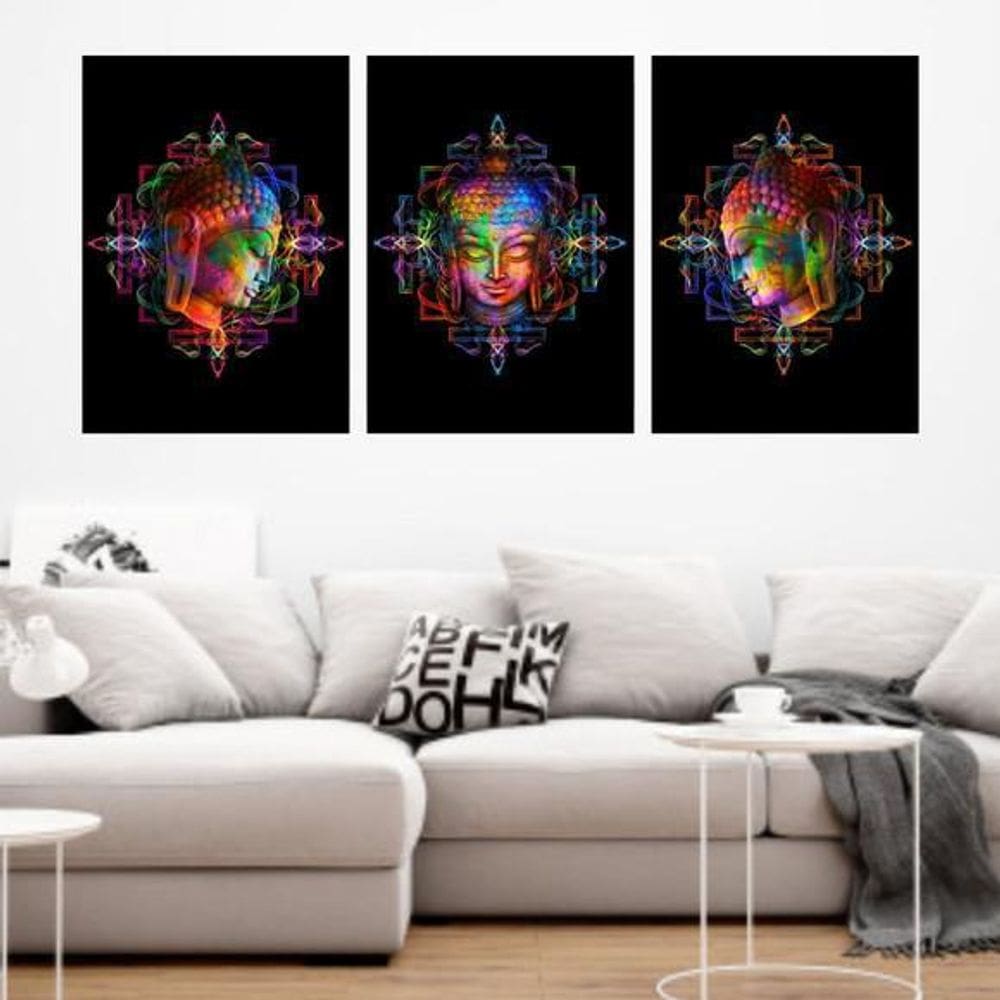 Kit 3 Quadros Buda Colorido Mandala 24X18Cm