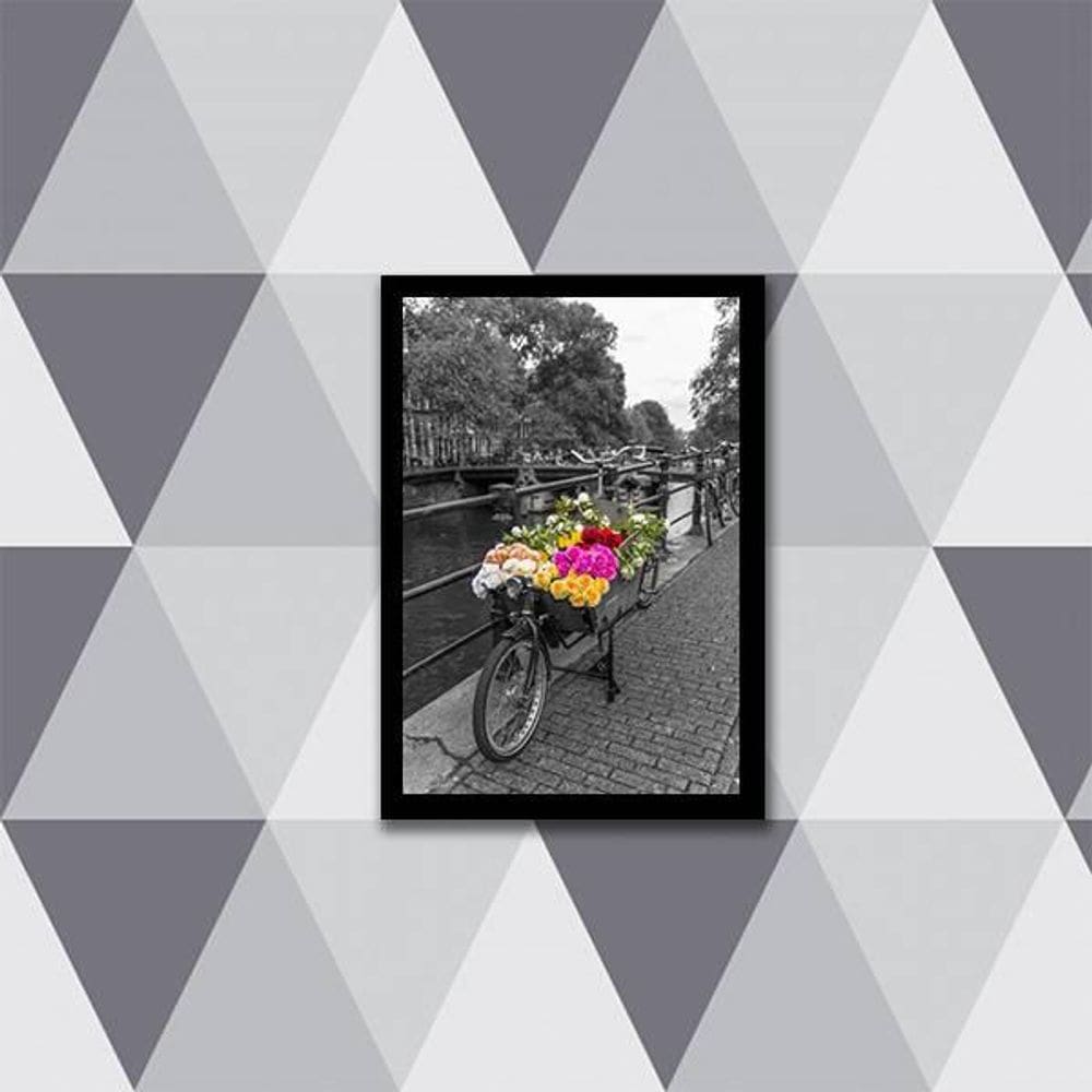 Quadro Bicicleta Com Flores Coloridas 24X18Cm