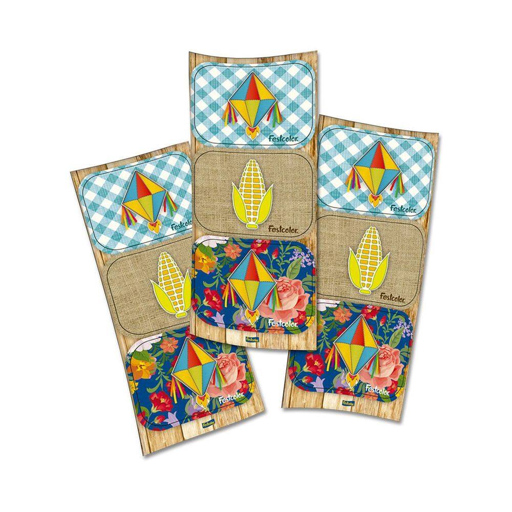 Adesivo Retangular Festa Junina Para Lembrancinhas Com 12 Un