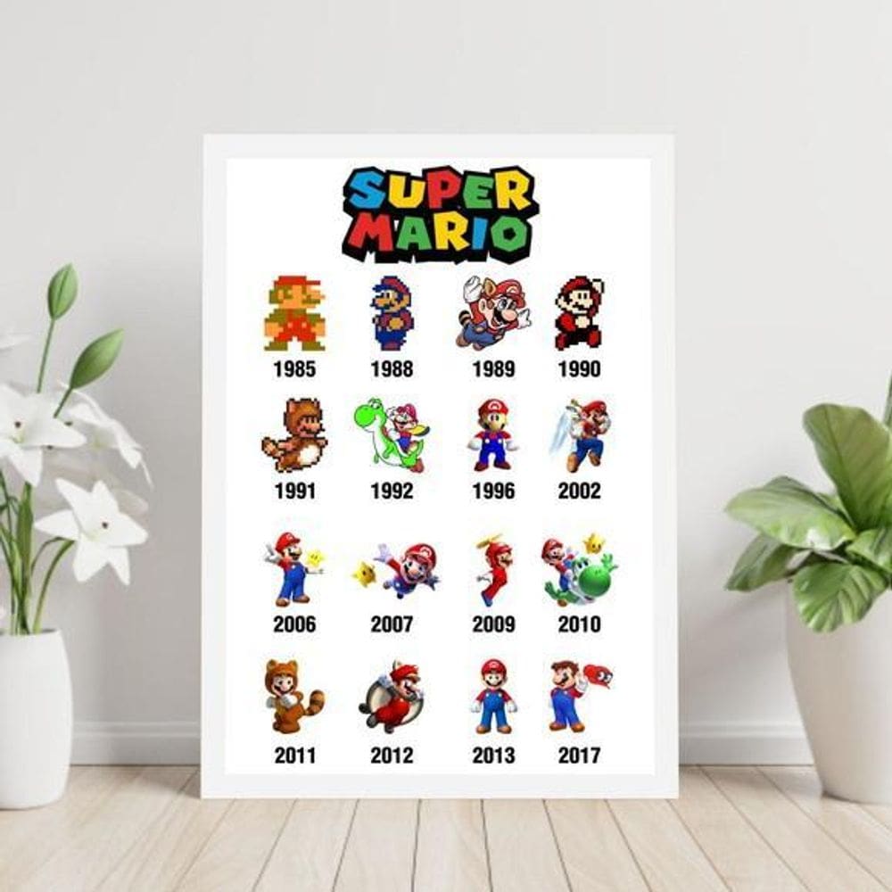 Quadro Super Mário Bros - Evolução 33X24Cm - Com Vidro