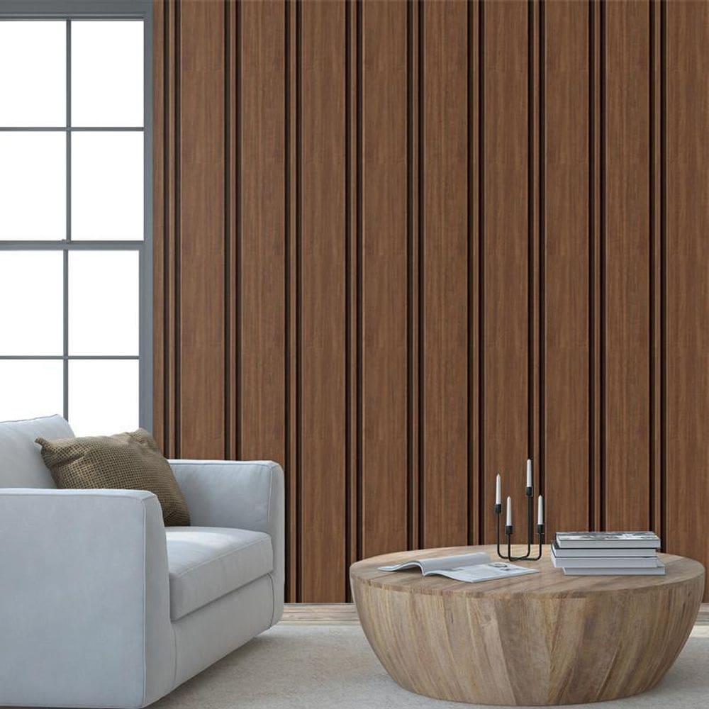 Papel De Parede Efeito Ripas Cedro Lavavel Adesivo Escura