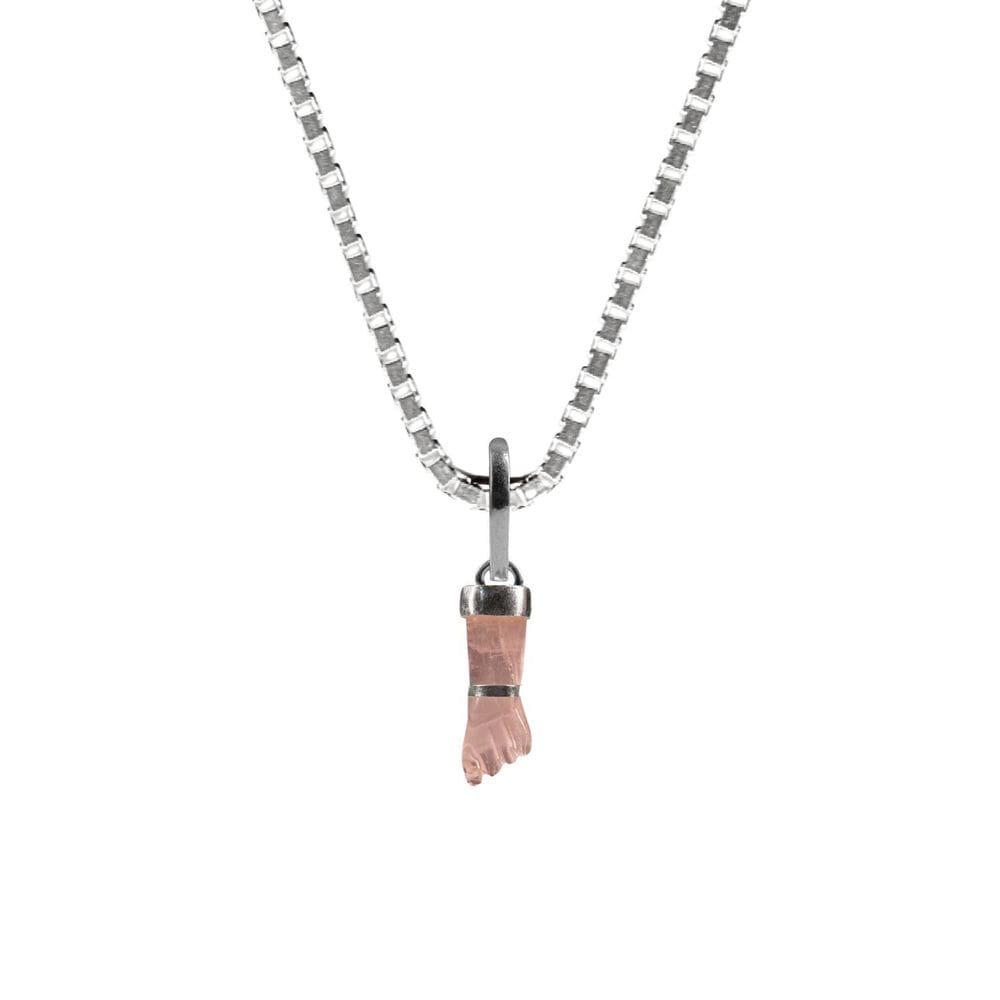 Colar Prata 925 Figa De Quartzo Rosa Natural Verdadeiro