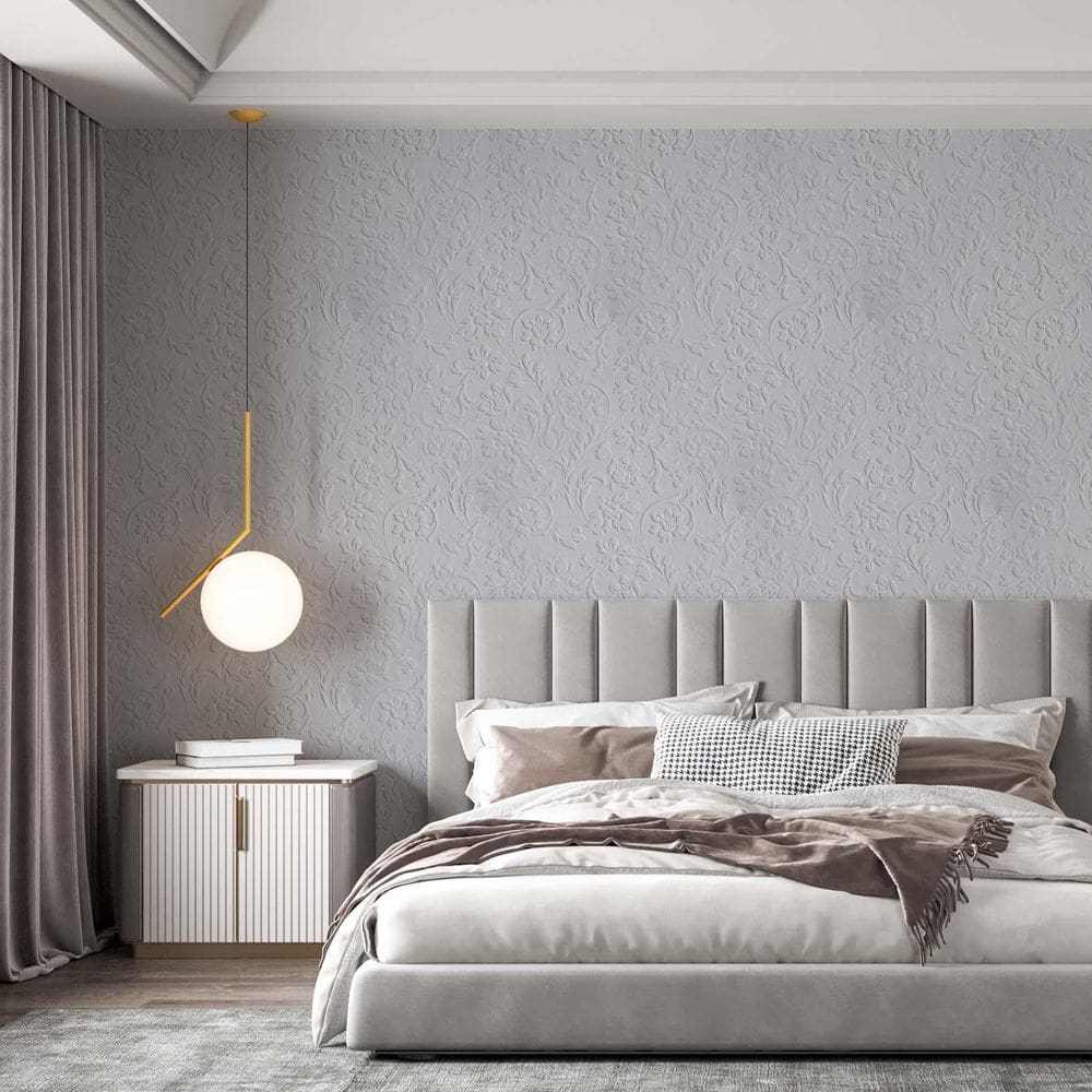 Kit 5 Rolos Papel De Parede Adesivo Floral Estilo Gesso 3,0M