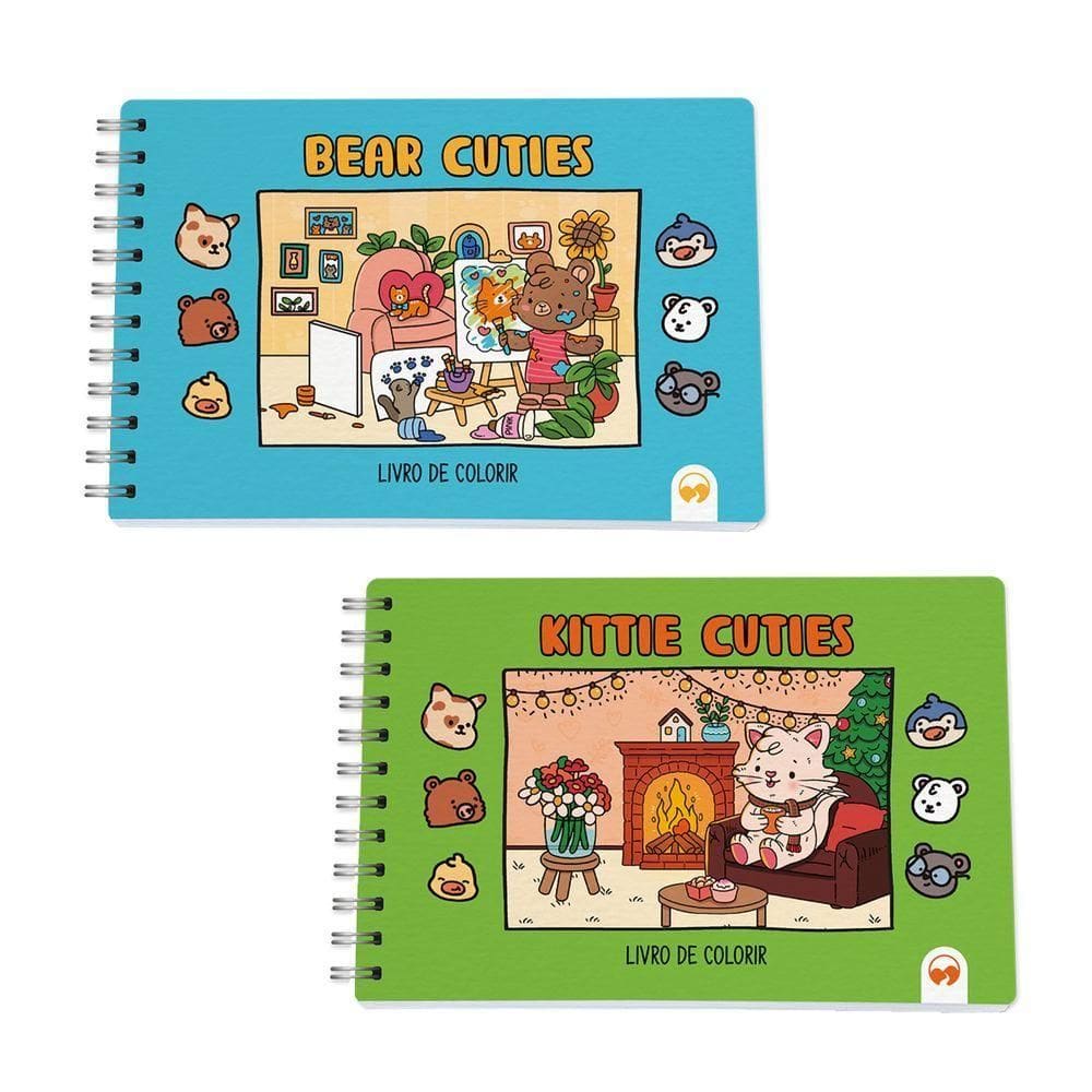 Kit 2 Livro De Colorir Cuties 128 Páginas Bear E Kittie