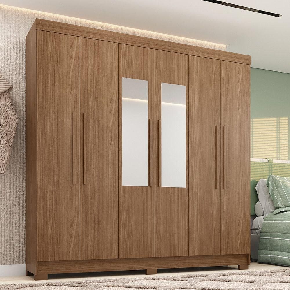 Guarda-roupa Casal 194,4cm 6 Portas 2 Gavetas Com Espelho