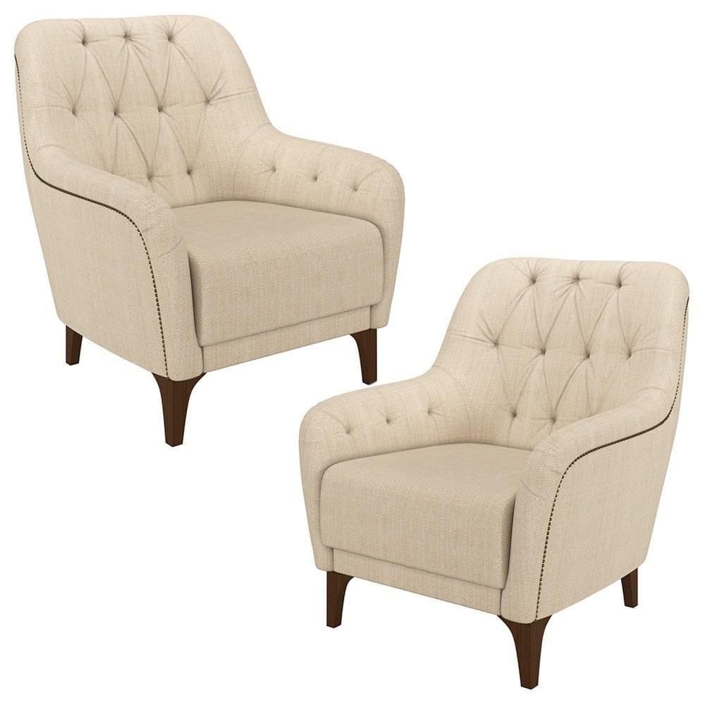 Kit 2 Poltronas Decorativas Para Sala Com Capitonê Pietà M22 Linho Champanhe - Mpozenato