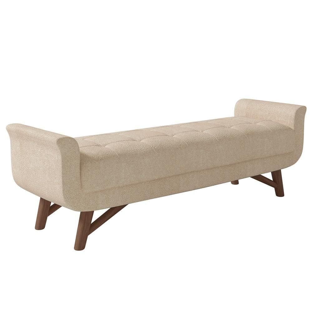 Puff Recamier Calçadeira 195cm Base Madeira Neville P02 Bouclé Bege - Mpozenato