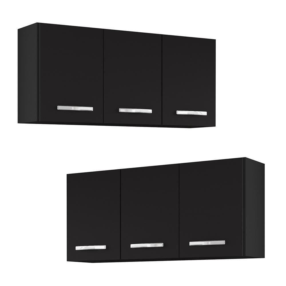 Armários De Cozinha Aéreo 3 Portas 120cm Kit 2 Honduras Preto - Lumil