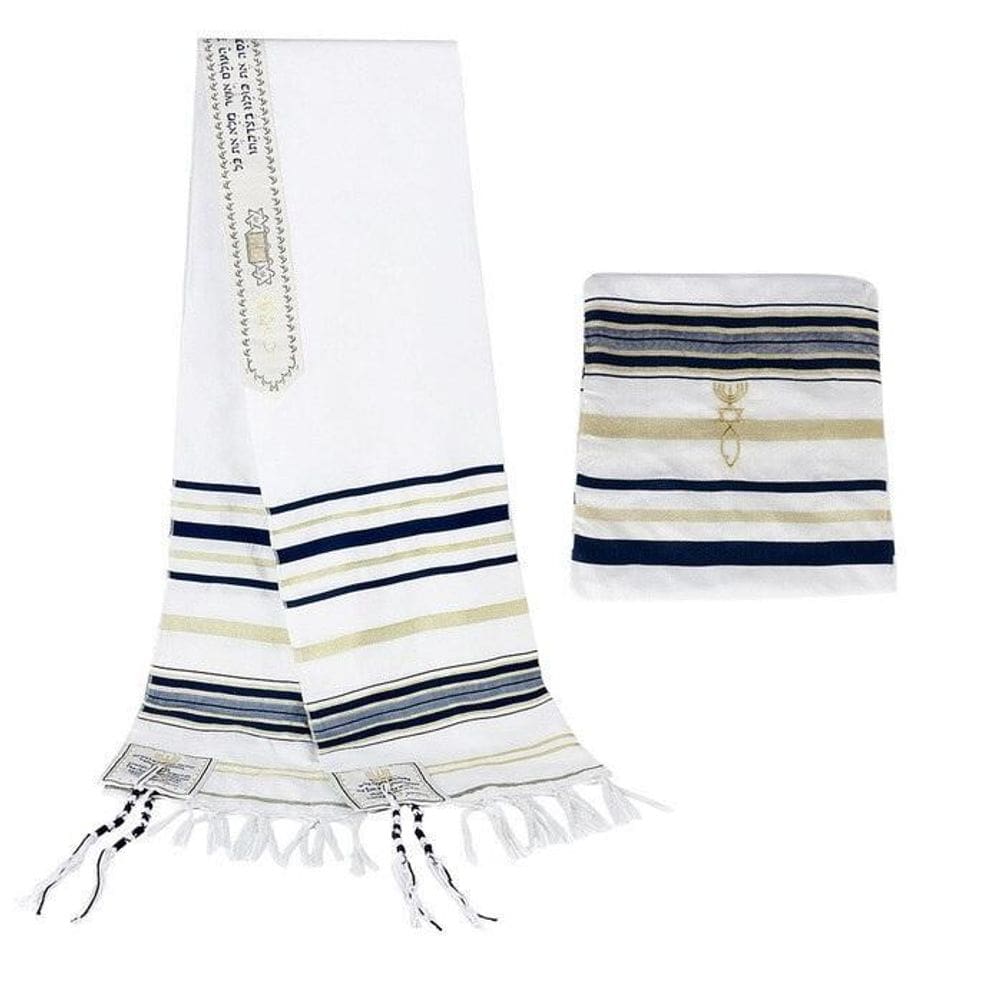 Talit Messiânico Azul + Prendedor 12 Tribos - De Israel
