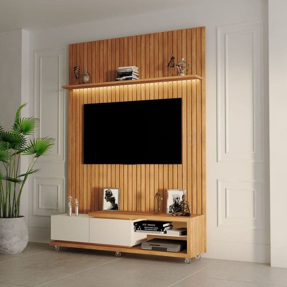 Rack Nobre com Painel para Tv até 75 Polegadas Evolution Carvalho Oro / Off White