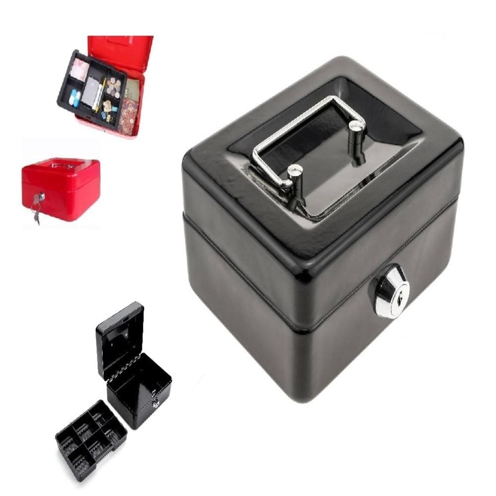 Cofre Metal Mini Portatil Porta Joias Chaves Cash Box Gaveta Dinheiro Documentos