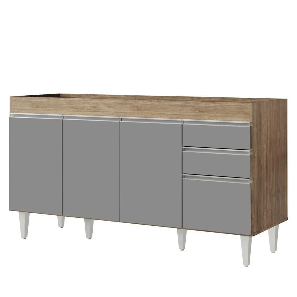 Balcão Gabinete Para Pia Sem Tampo 150cm Marrocos Castanho-cinza - Lumil