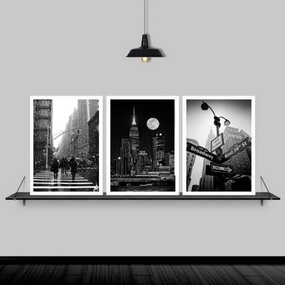 Quadros Fotografias New York Moldura Branca 24X18Cm 3 Peças