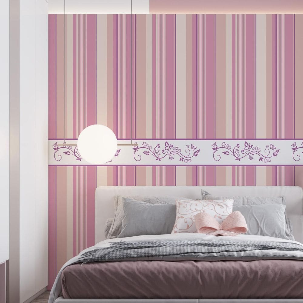 Papel De Parede Adesivo Baby Listrado Rosa - 3,0M