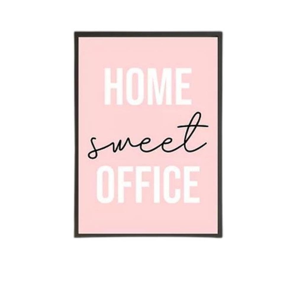 Quadro Home Sweet Office Rosa 24X18Cm - Madeira Preta