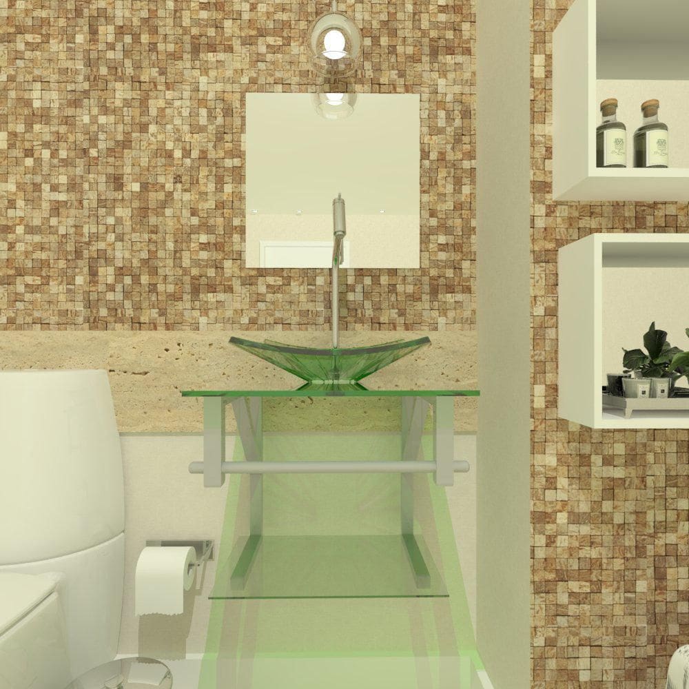 Gabinete De Vidro 40Cm Ac Com Cuba Quadrada - Incolor