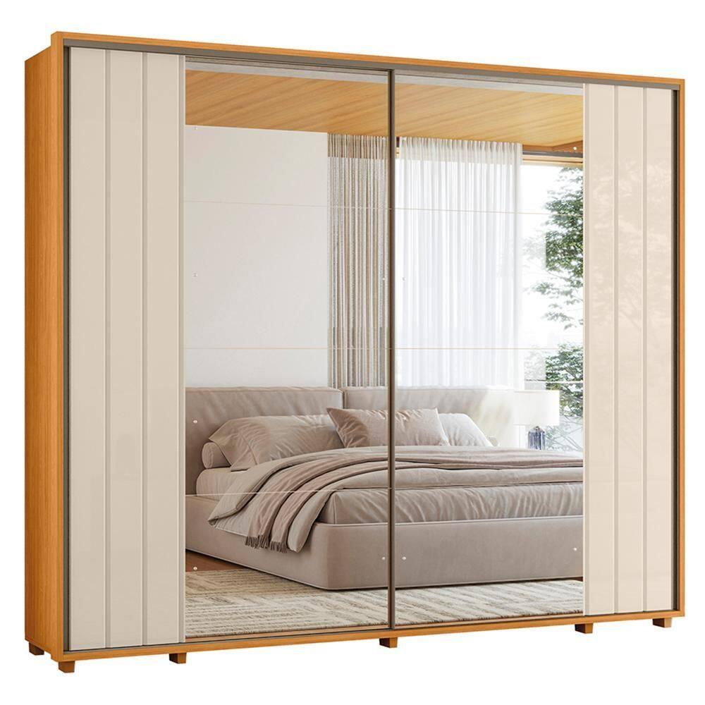 Guarda Roupa Casal Dalí Ripado 2 Portas Deslizantes com 8 Espelhos - Madetec