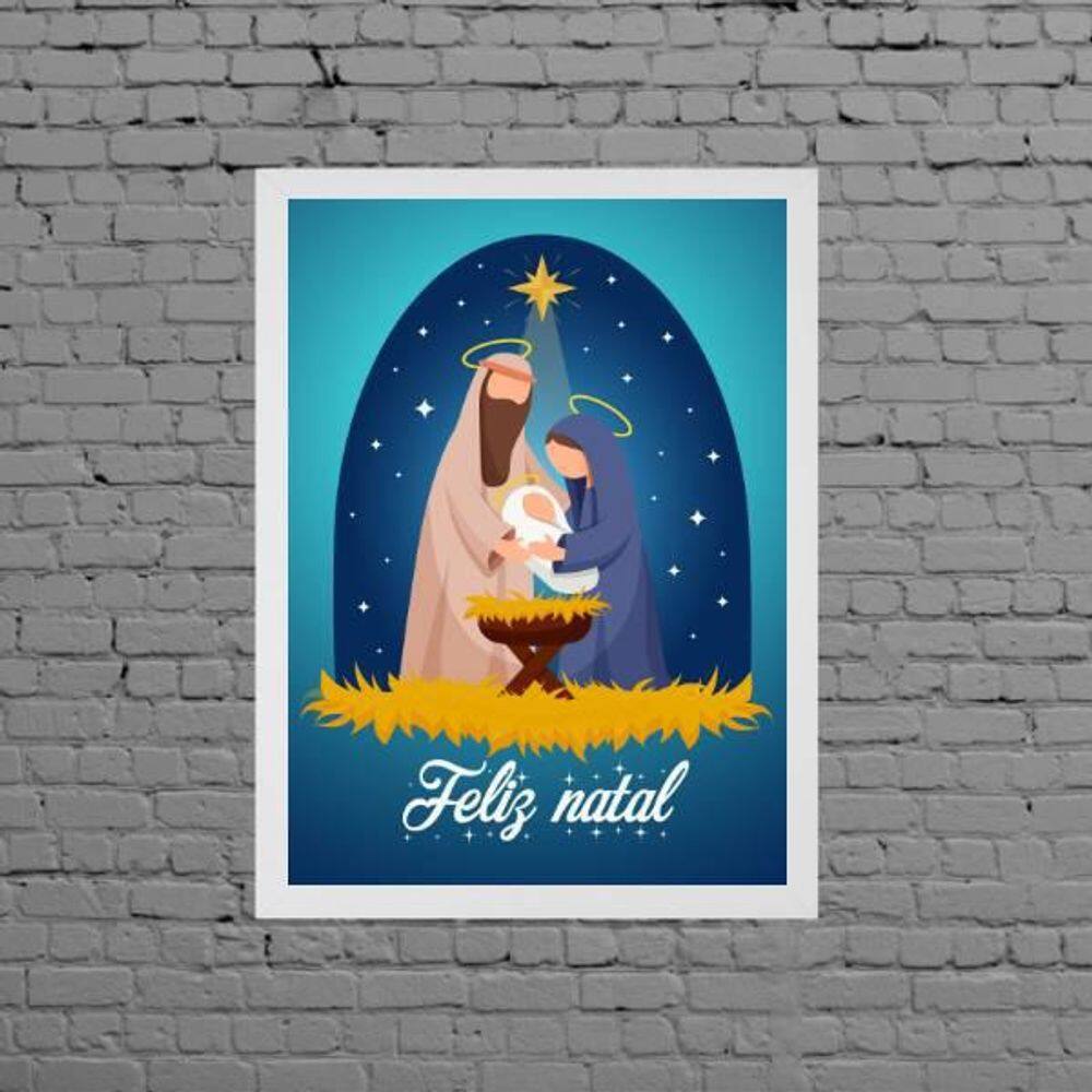 Quadro Decorativo Natal Presépio 24X18cm Moldura Branca