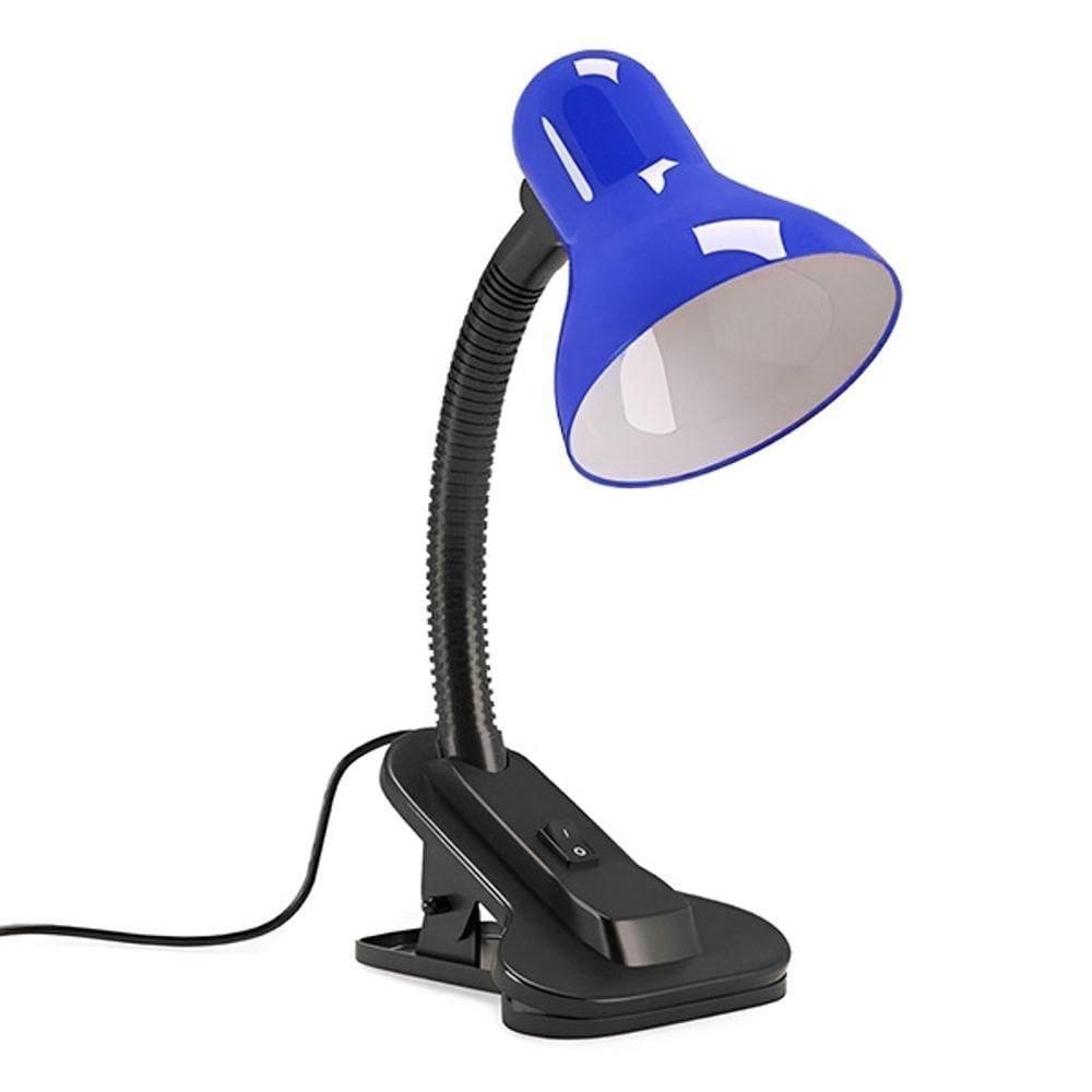 Luminária Articulada Azul Escuro Com Garra Presilha Bivolt E27 Para Escritório E Estudo