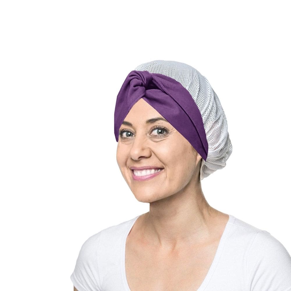 Faixa Cabelo Turbante Roxo Touca Redinha Branca Cozinha