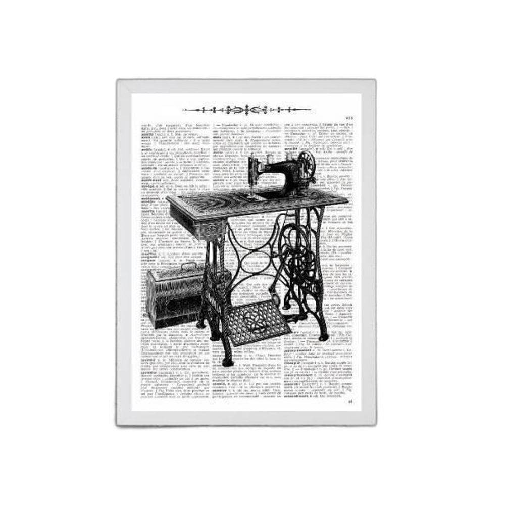 Quadro Máquina De Costura Antiga 33X24Cm - Com Vidro