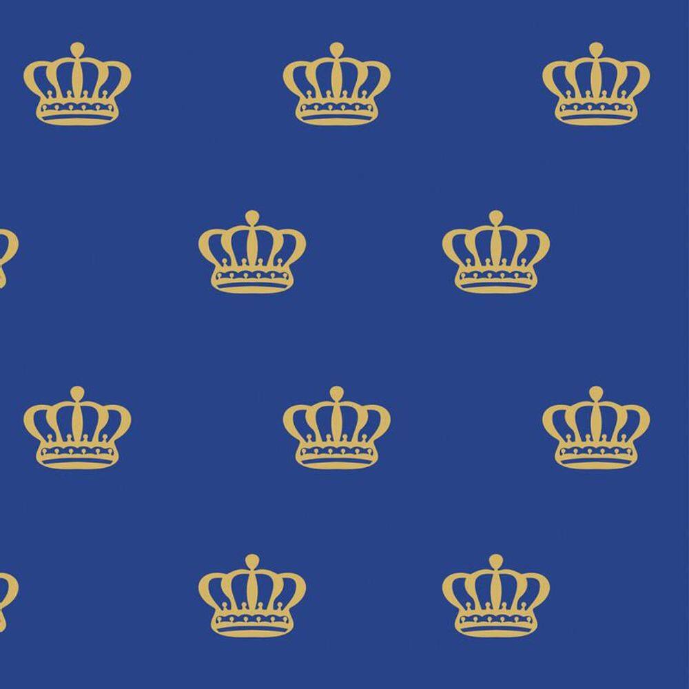Papel De Parede Azul Escuro E Coroa Dourada Autocolante Sala