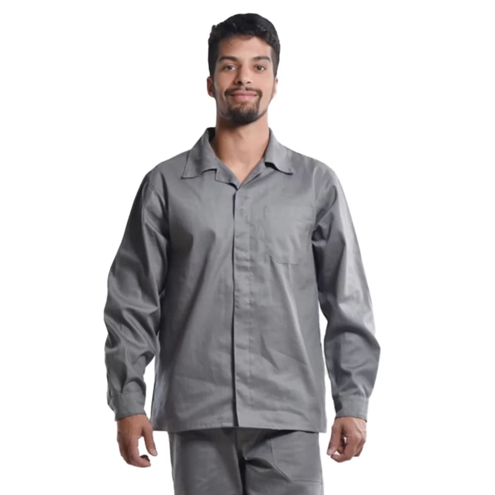 Camisa Profissional Aberto Mangas Longas Botões Cinza