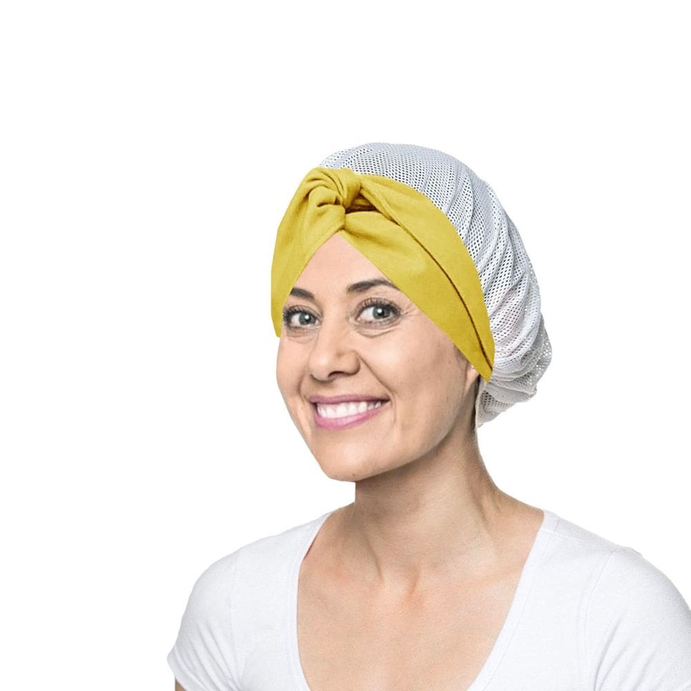 Faixa Cabelo Turbante Amarelo Touca Redinha Branca Cozinha
