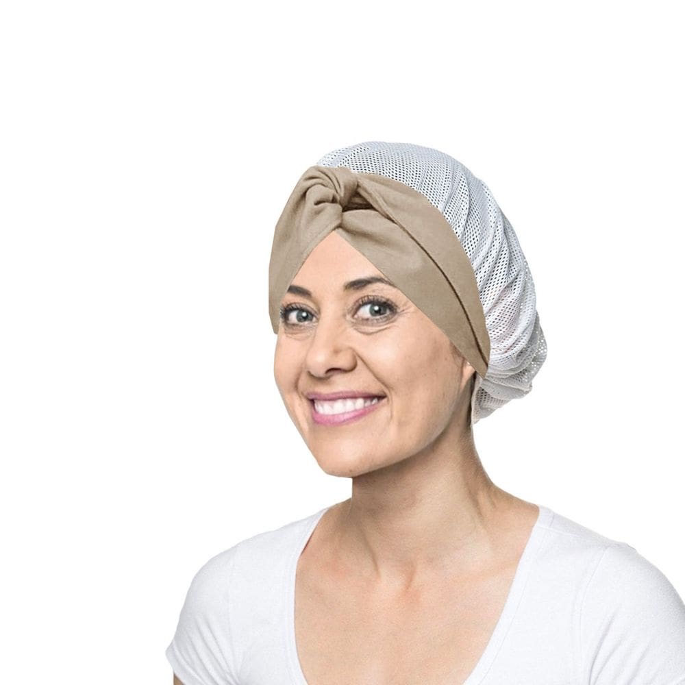 Faixa Cabelo Turbante Bege Touca Redinha Branca Cozinha