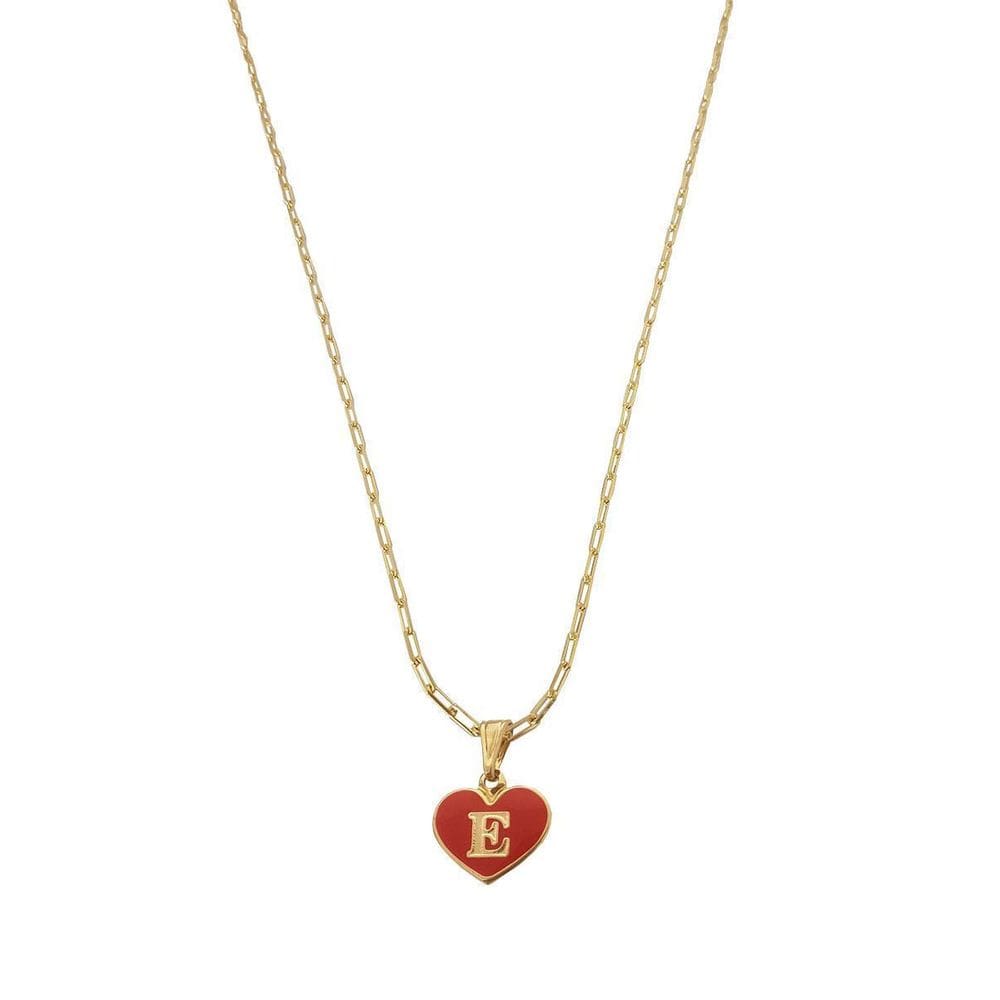 Colar Cartier 45Cm Coração Vermelho Letra E Banhado Ouro 18K