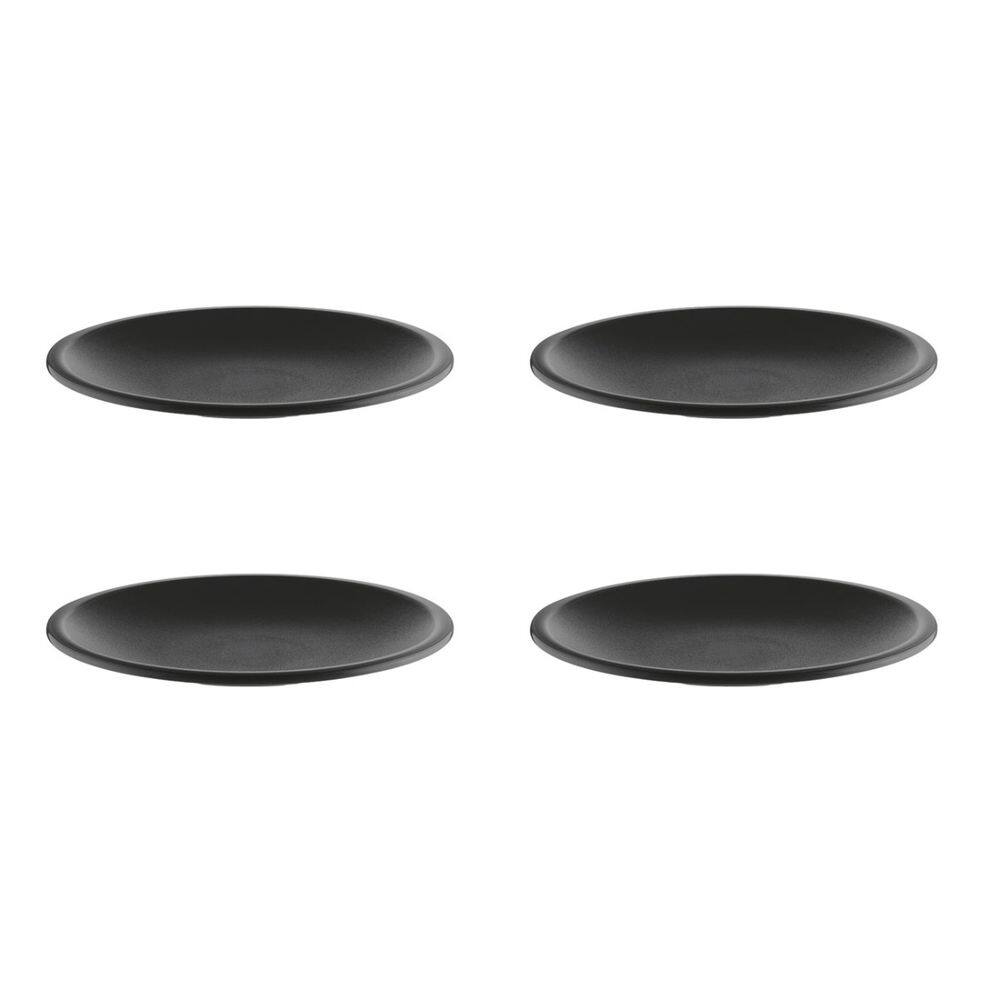 Prato Raso Redondo Lanche Preto Plastico Solido BPA Free 4un