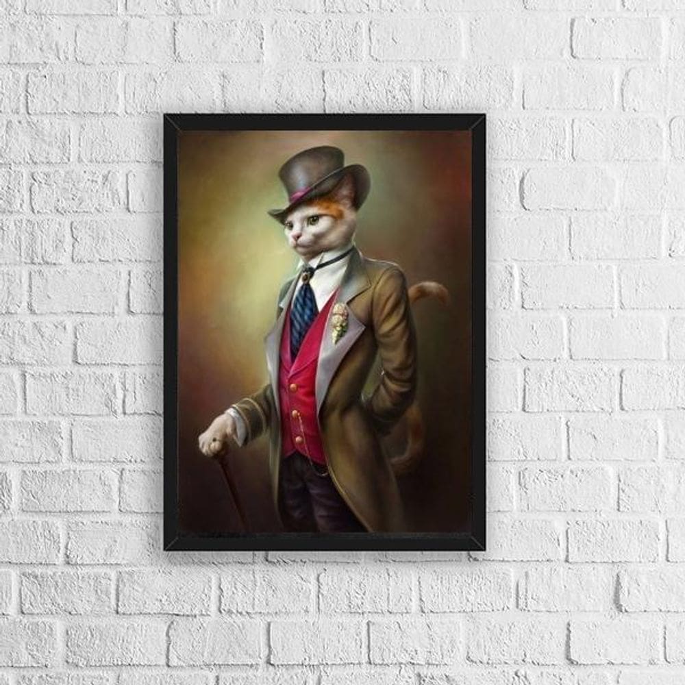 Quadro Gato Vestido De Gente 24X18Cm Madeira Preta