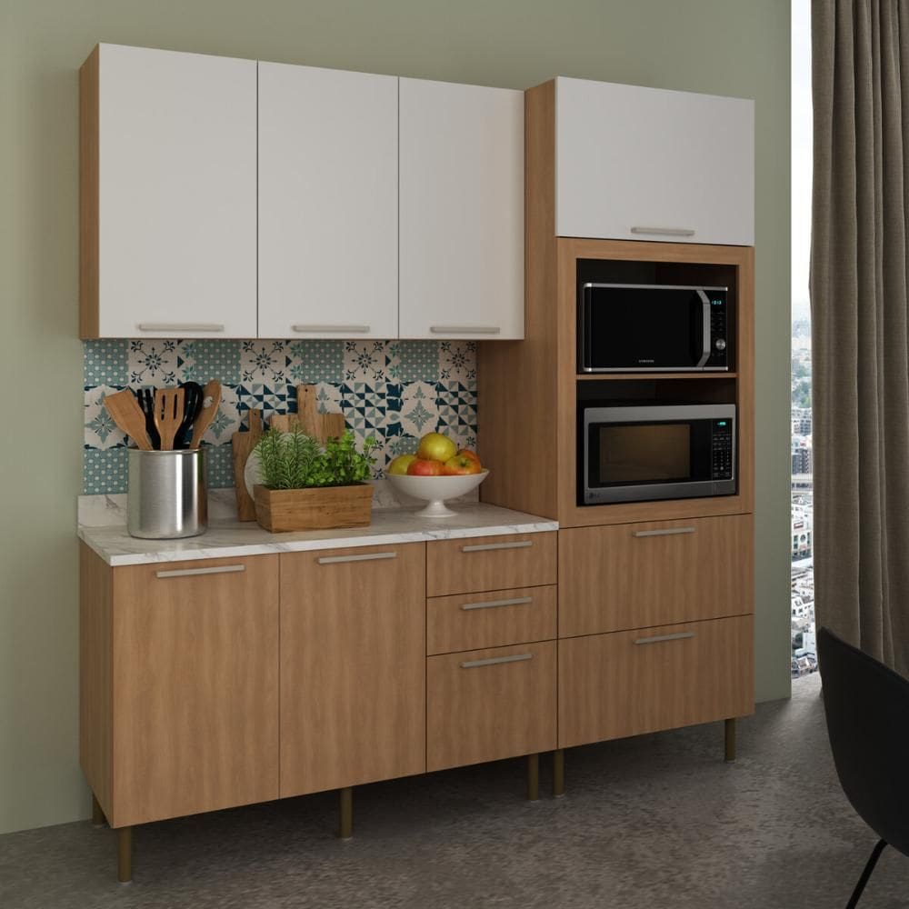 Cozinha Compacta 3 Peças com Armário Paneleiro e Balcão com Tampo Multimóveis CR20450