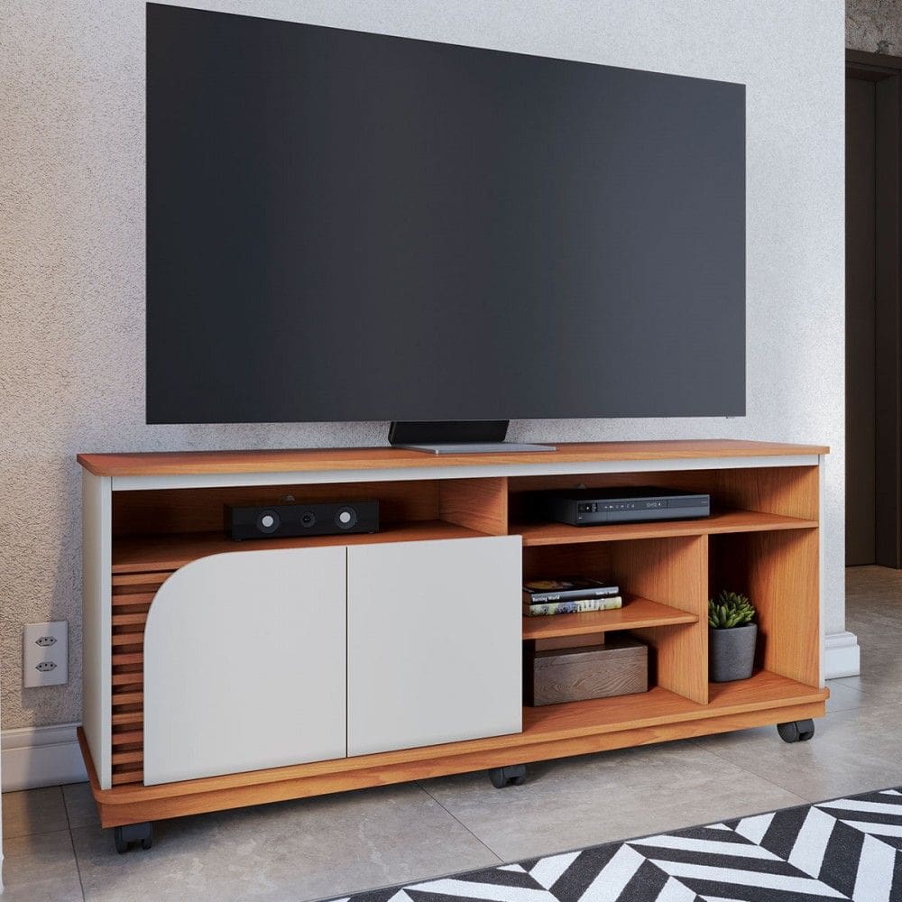 Rack para TV Até 65 Polegadas Boss 2 Portas Freijó/Off White - Pnr Móveis