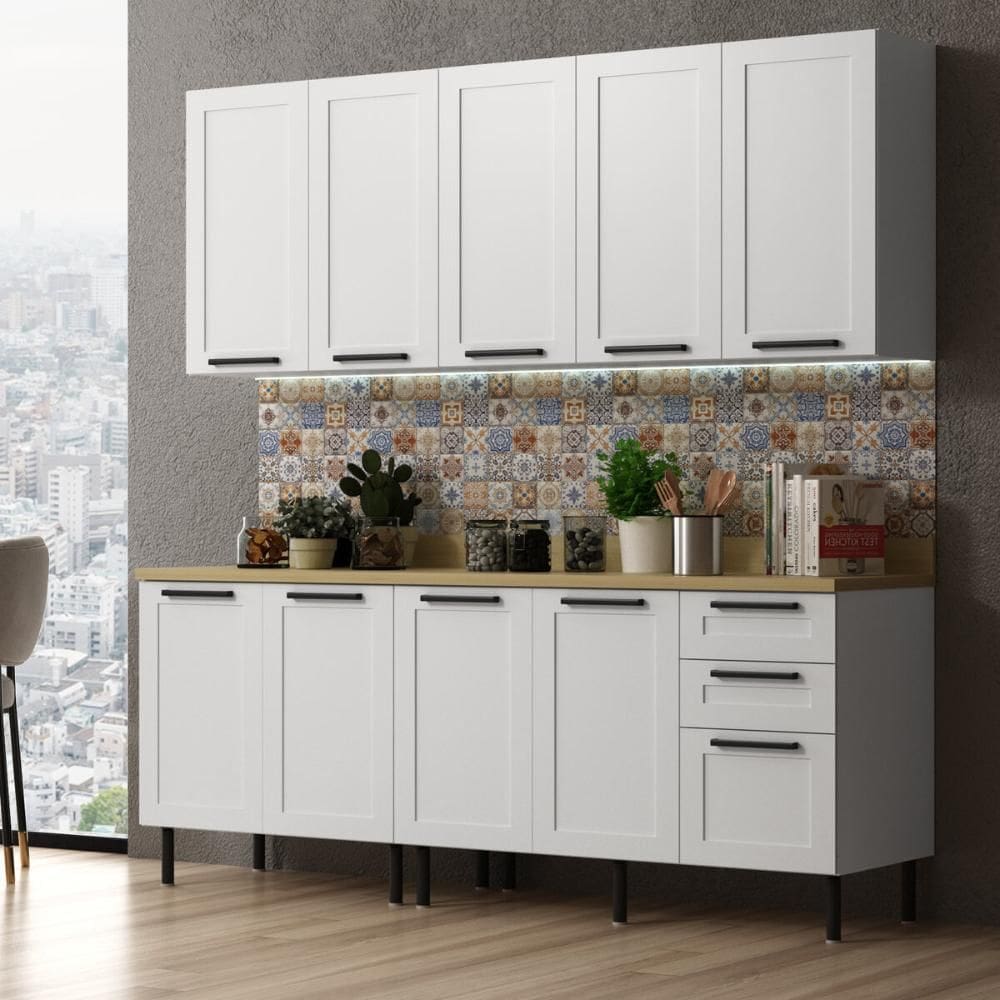 Cozinha Compacta MDF 4 Peças com Armário e Balcão com Tampo Multimóveis CR20453