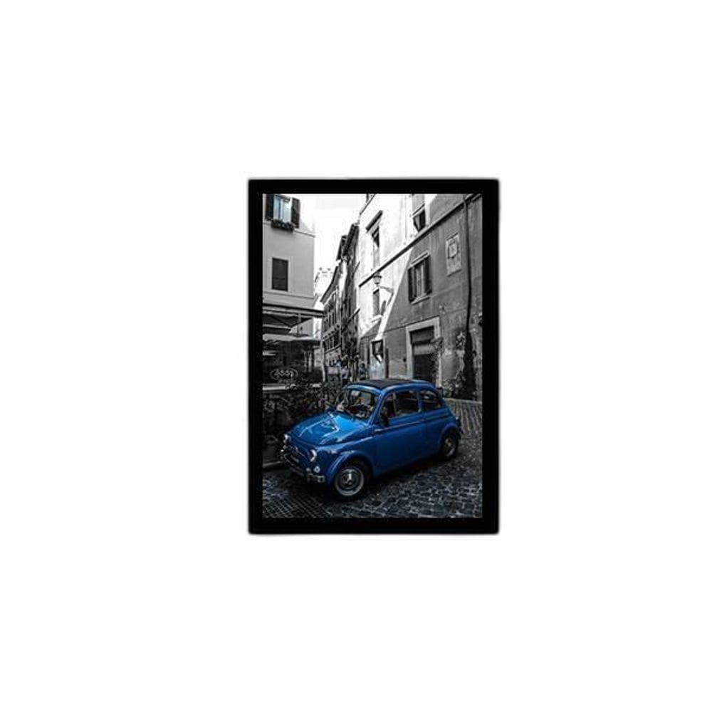 Quadro Fotografia Carro Retrô Azul 45X34Cm Com Vidro Preta