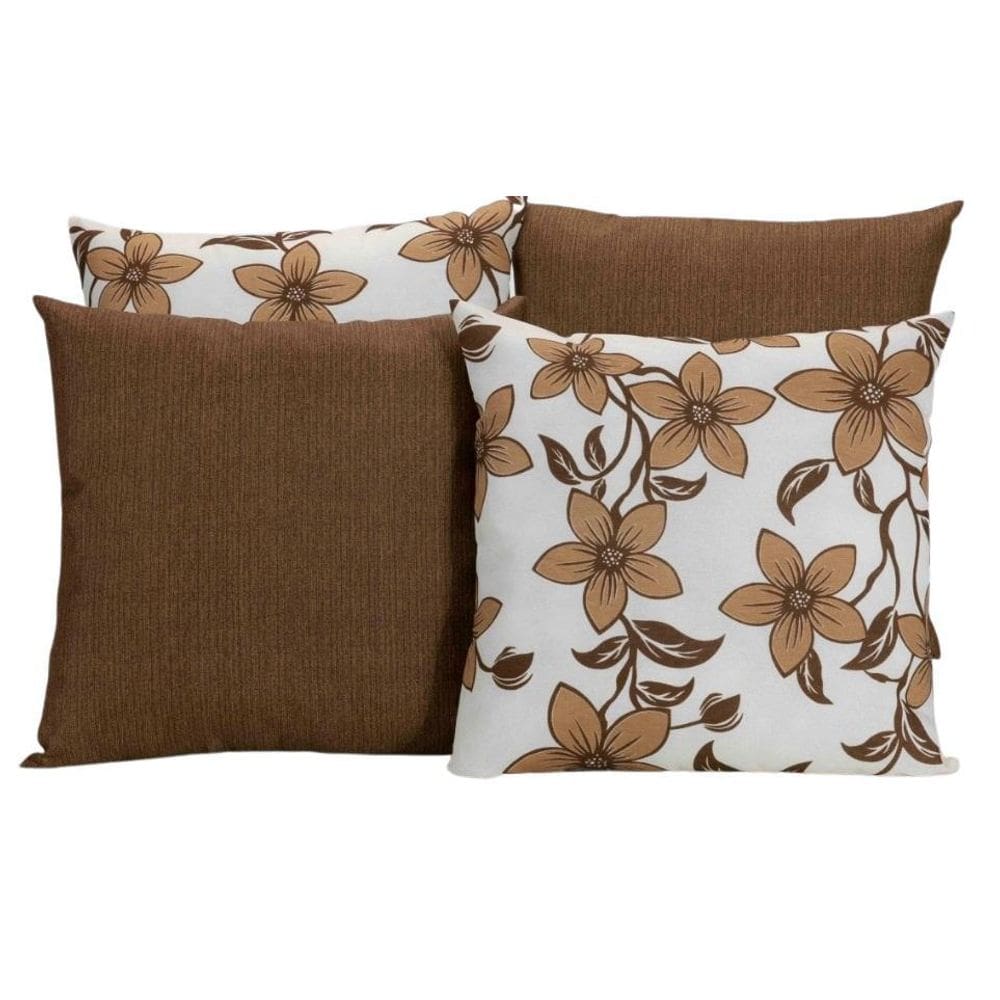 Kit 4 Capas De Almofadas Para Sofá Branca Com Flores Marrom