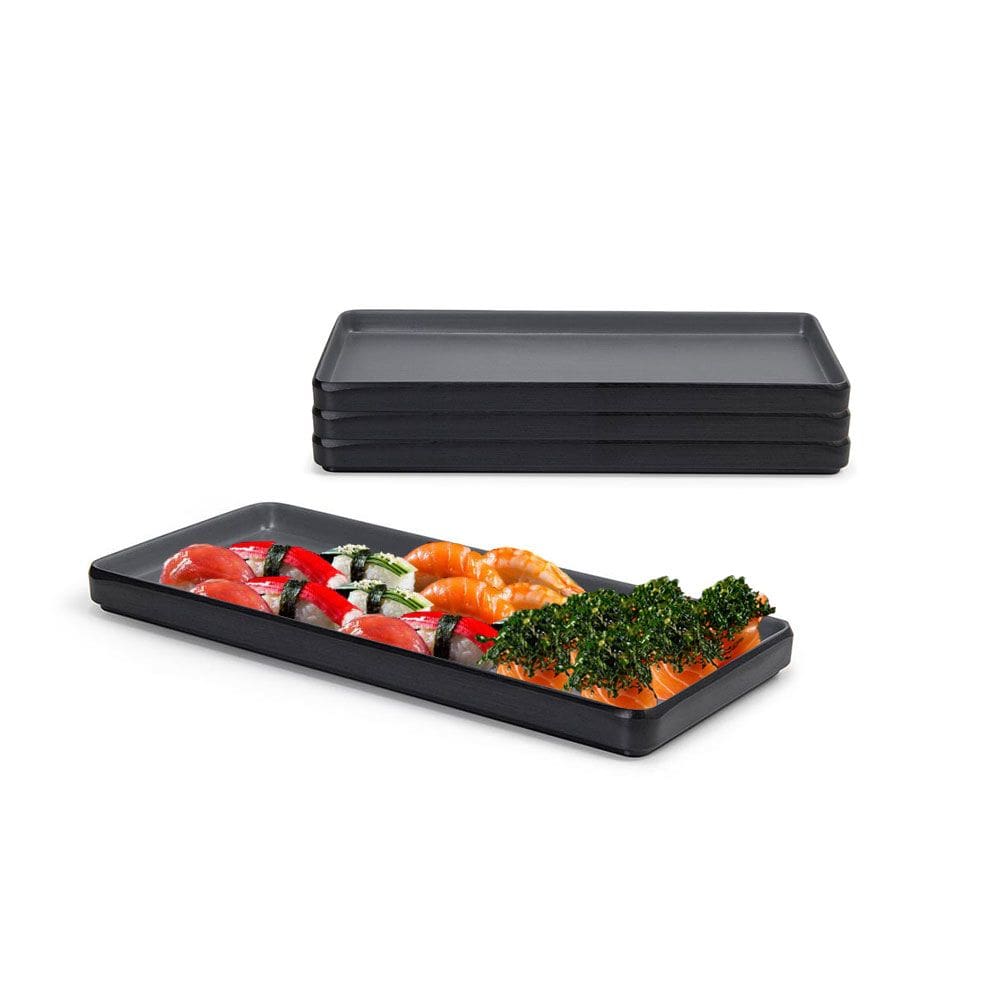 Petisqueira Prato Retangular Preto Cinza Melamina 32cm 3un
