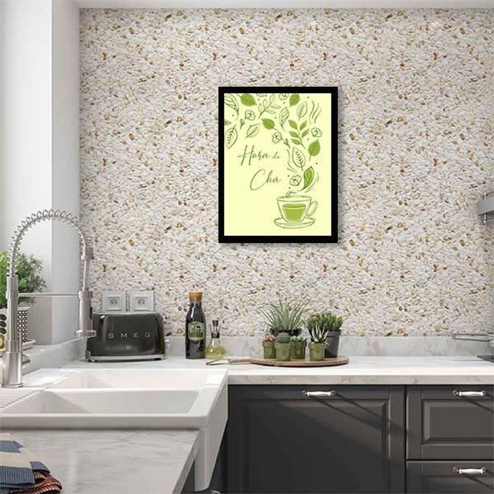 Quadro Decorativo Desenho Hora Do Chá Moldura Preta 24X18Cm